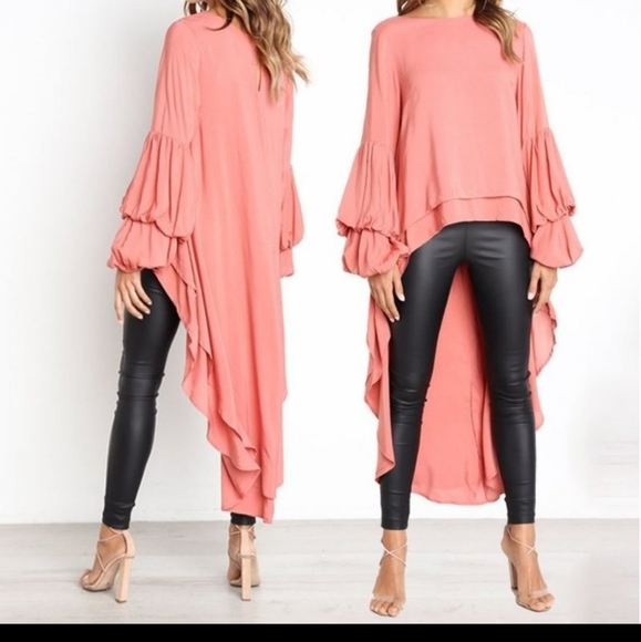 Coral Pink Dip Hem Blouse - Picture 2 of 3